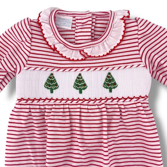 Edgehill Collection Christmas Tree Smocked Sleeper Gown Baby Girl  Sz 0-3 Mos - Picture 4 of 6